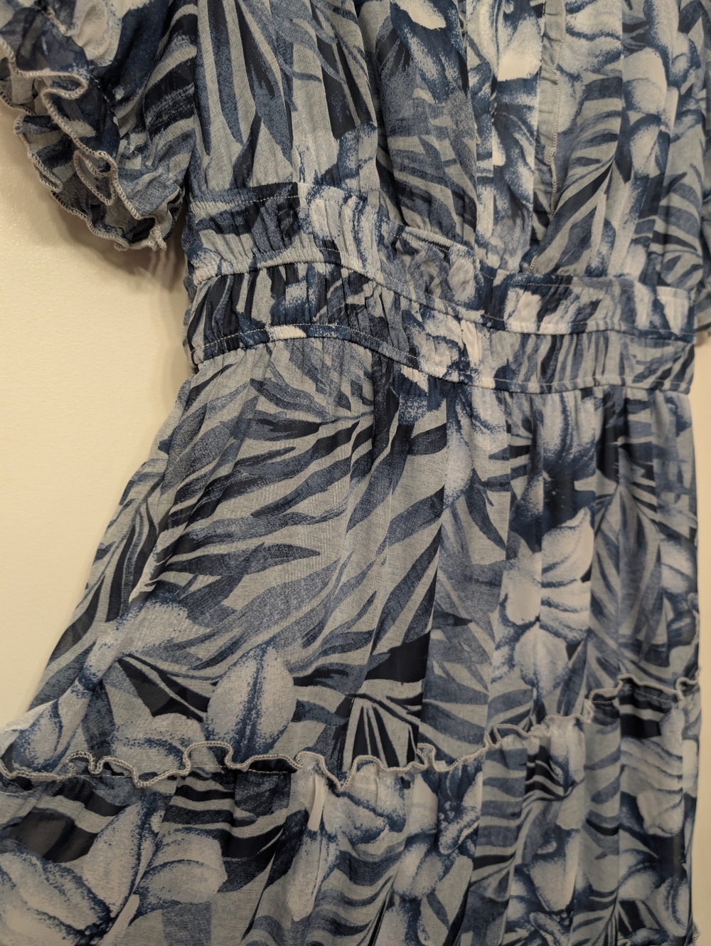 Kate and Lily Woman Blue Floral Tiered Midi Dress 14W Boho Tropical Chiffon - Picture 6 of 8